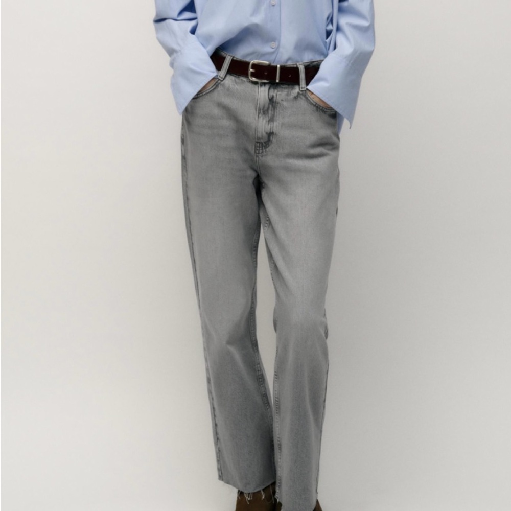Zara Gray Straight-Leg Jeans High-Waist Relaxed Fit